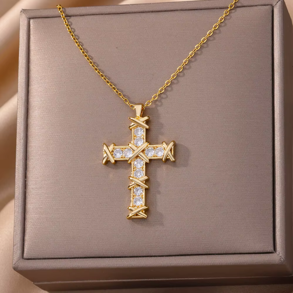 Elegant Zircon Cross Stainless Steel Necklace
