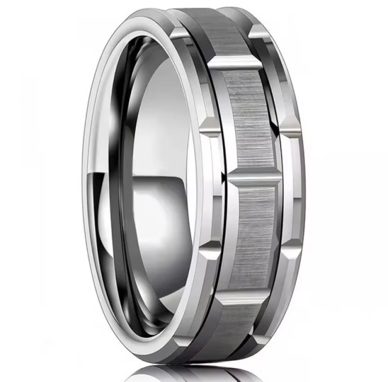 Silver Brick Pattern Stainless Steel Ring