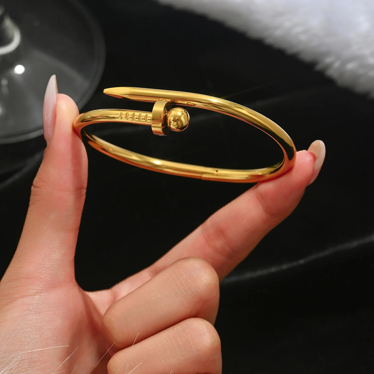 Golden Nail Bangle Bracelet