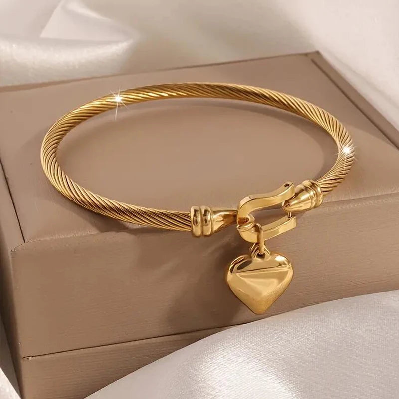 Buckle Heart Charm Bangle Bracelet