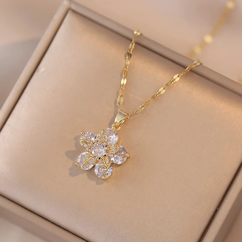 Gold Rotating Flower Necklace
