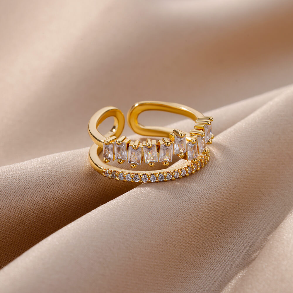 Double Layer Crystal Chic Ring