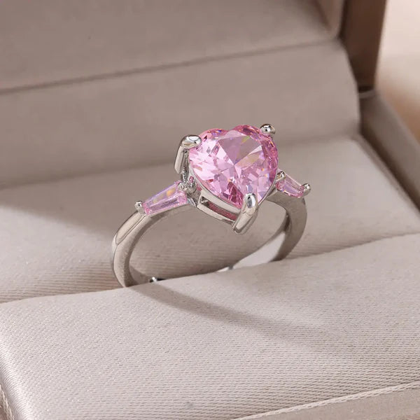 Silver Resizable Heart Pink Ring