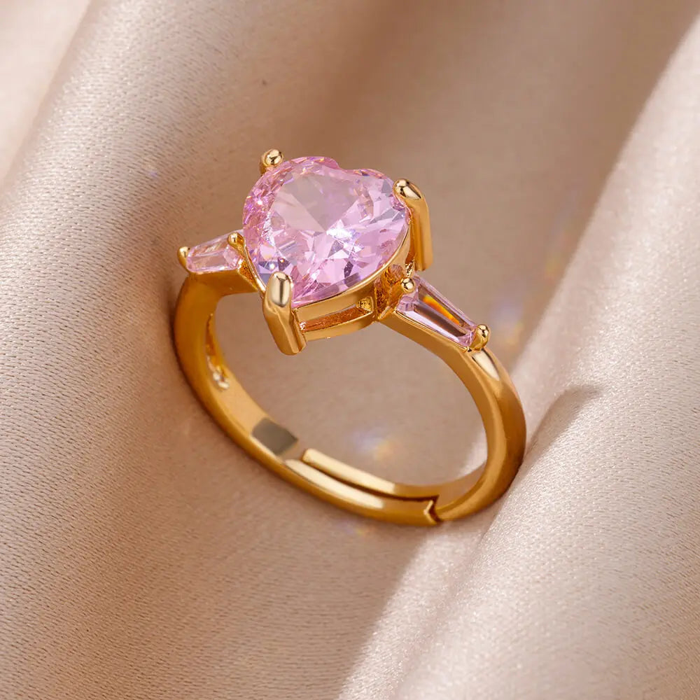 Gold Resizable Heart Pink Ring