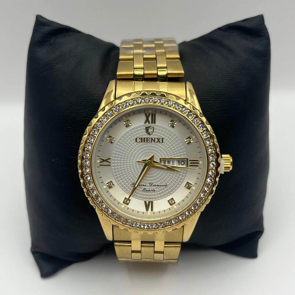 Chenxi Gold Rhinestone Stainless Steel Waterproof Watch