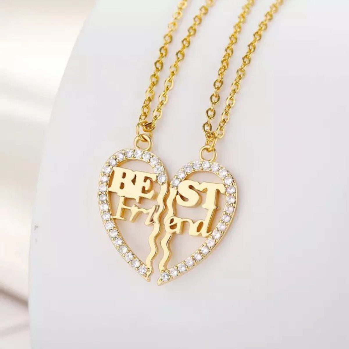 Spliced Heart Zircon Best Friends Necklace Set