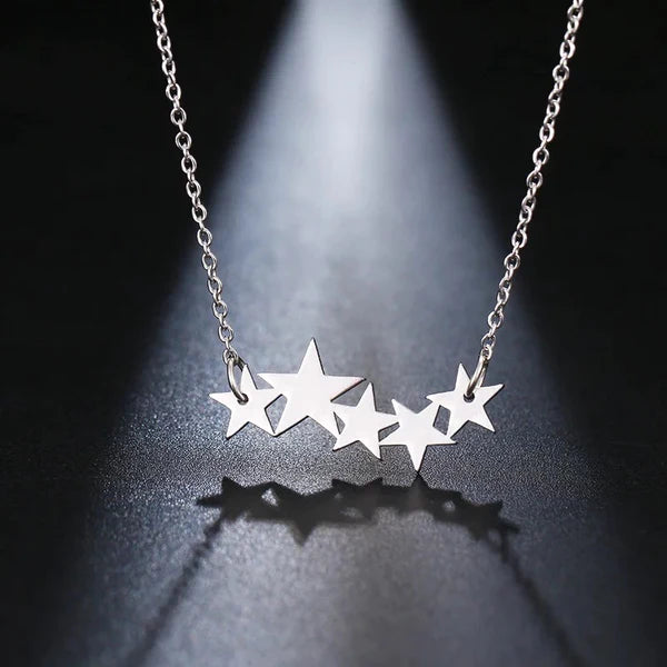 Silver 5-Star Stainless Steel Necklace