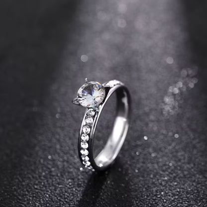 Silver Crystal Stainless Steel Ring with Stone