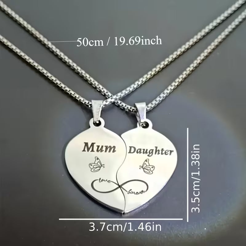 Mum & Daughter Spliced Heart Necklace Set