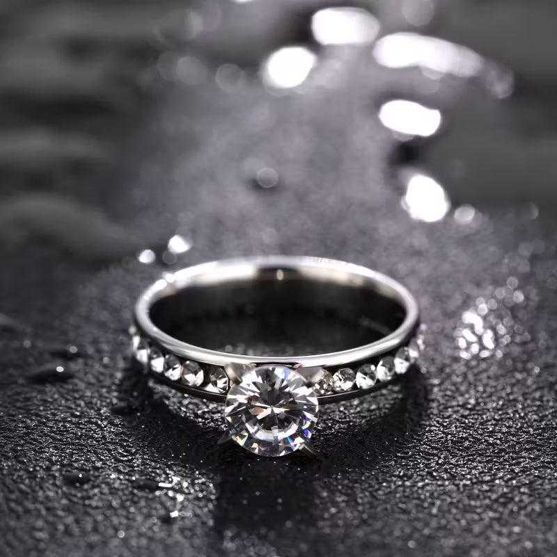 Silver Crystal Stainless Steel Ring with Stone