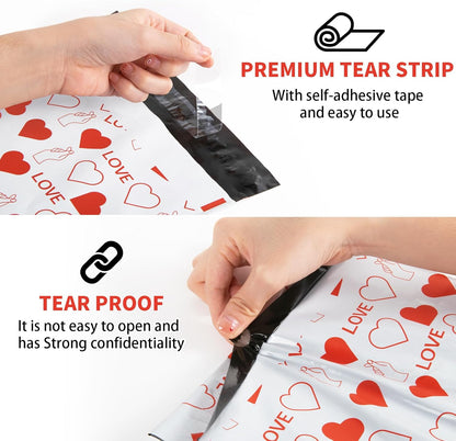 10x13 Inches Red Heart Poly Mailer Bags