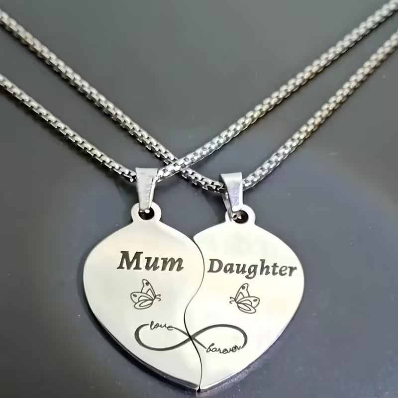Mum & Daughter Spliced Heart Necklace Set