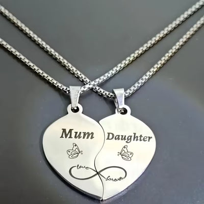 Mum & Daughter Spliced Heart Necklace Set