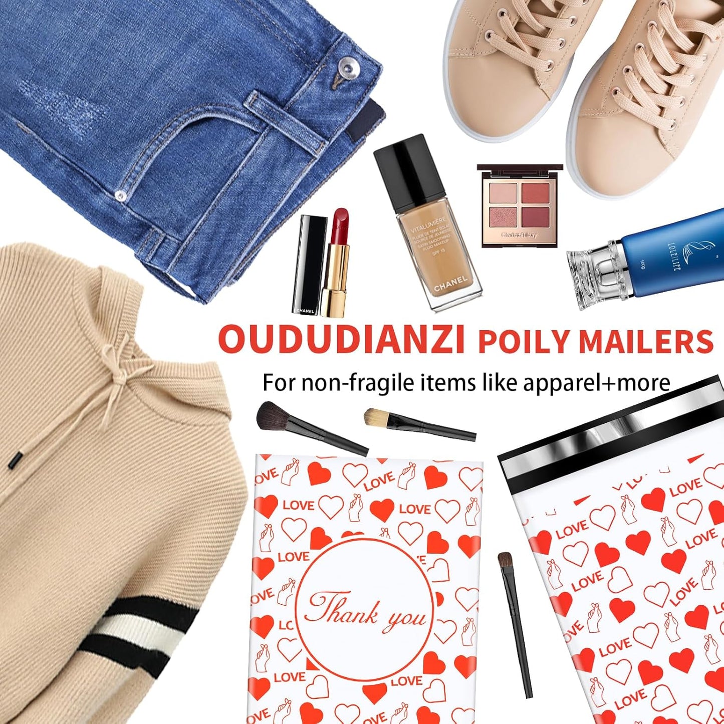 10x13 Inches Red Heart Poly Mailer Bags