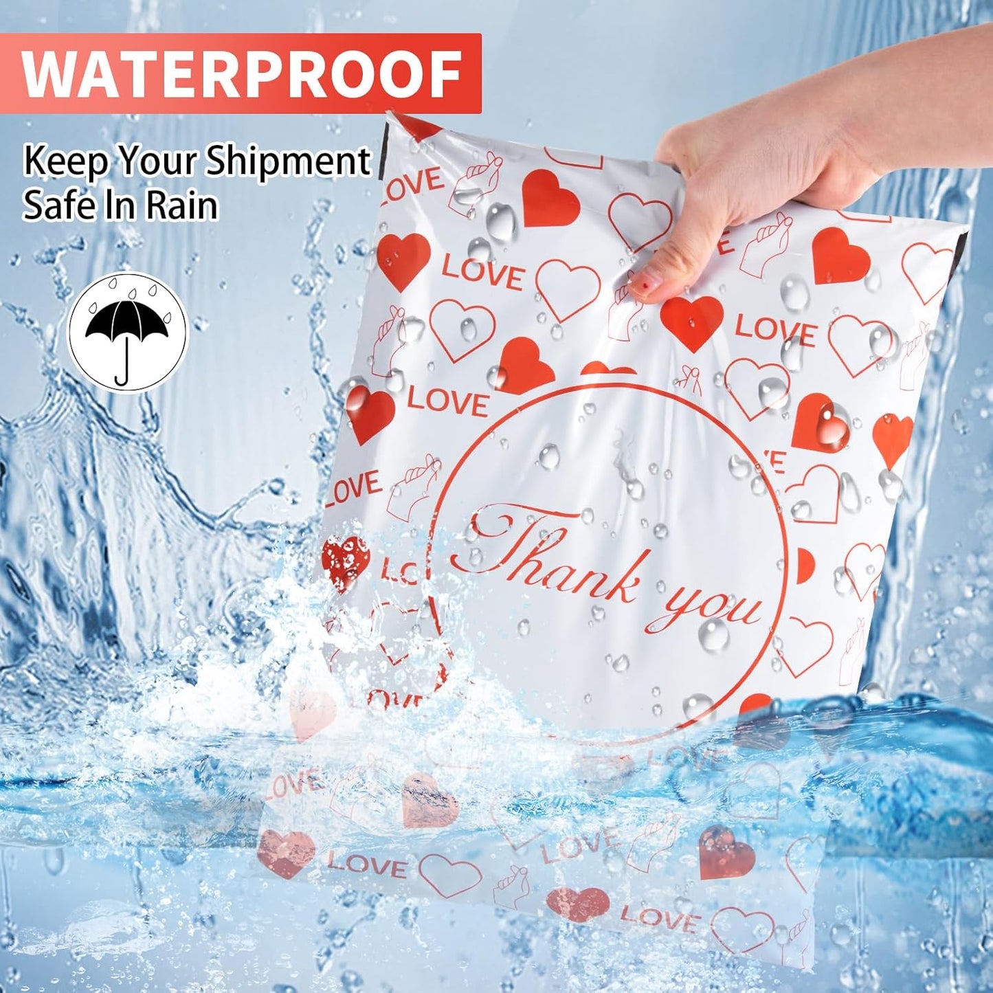 10x13 Inches Red Heart Poly Mailer Bags