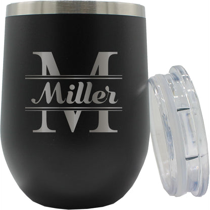 Personalized Black 12oz Insulated Stemless Wine Tumbler
