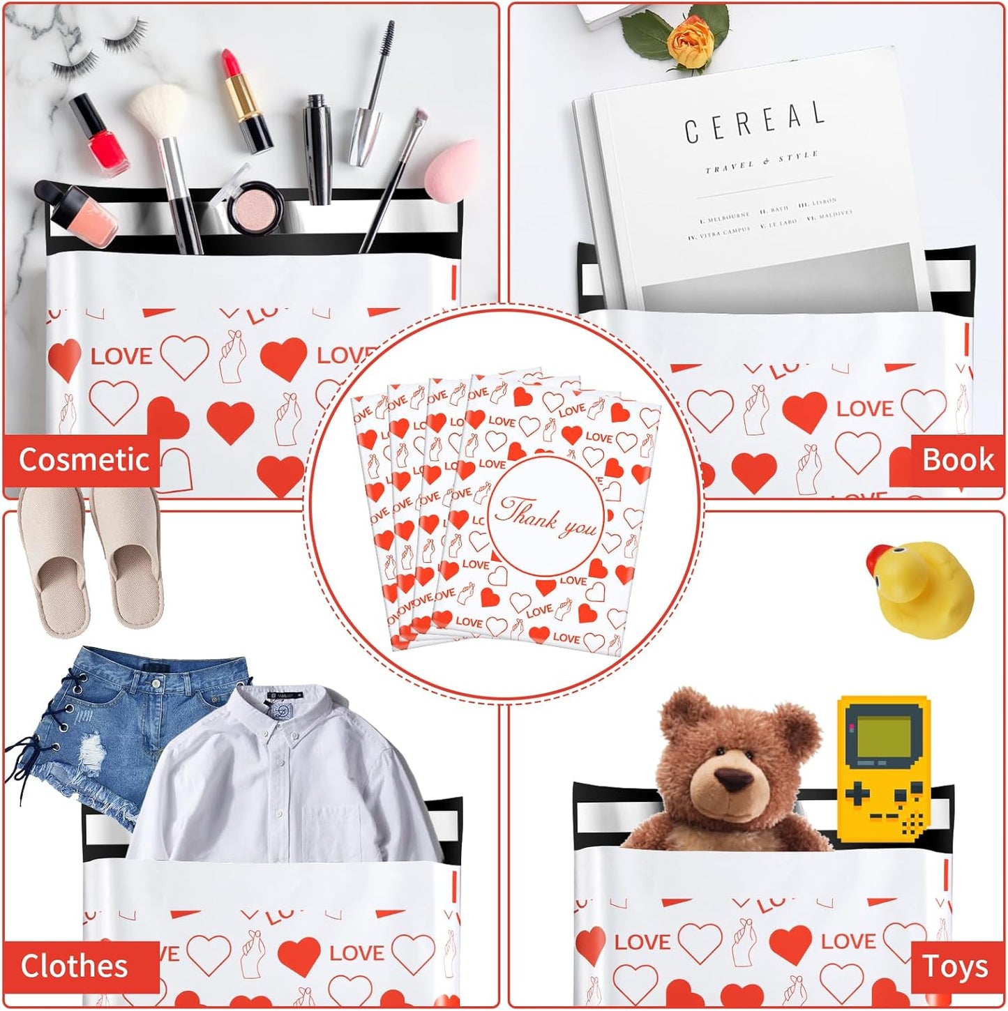 10x13 Inches Red Heart Poly Mailer Bags