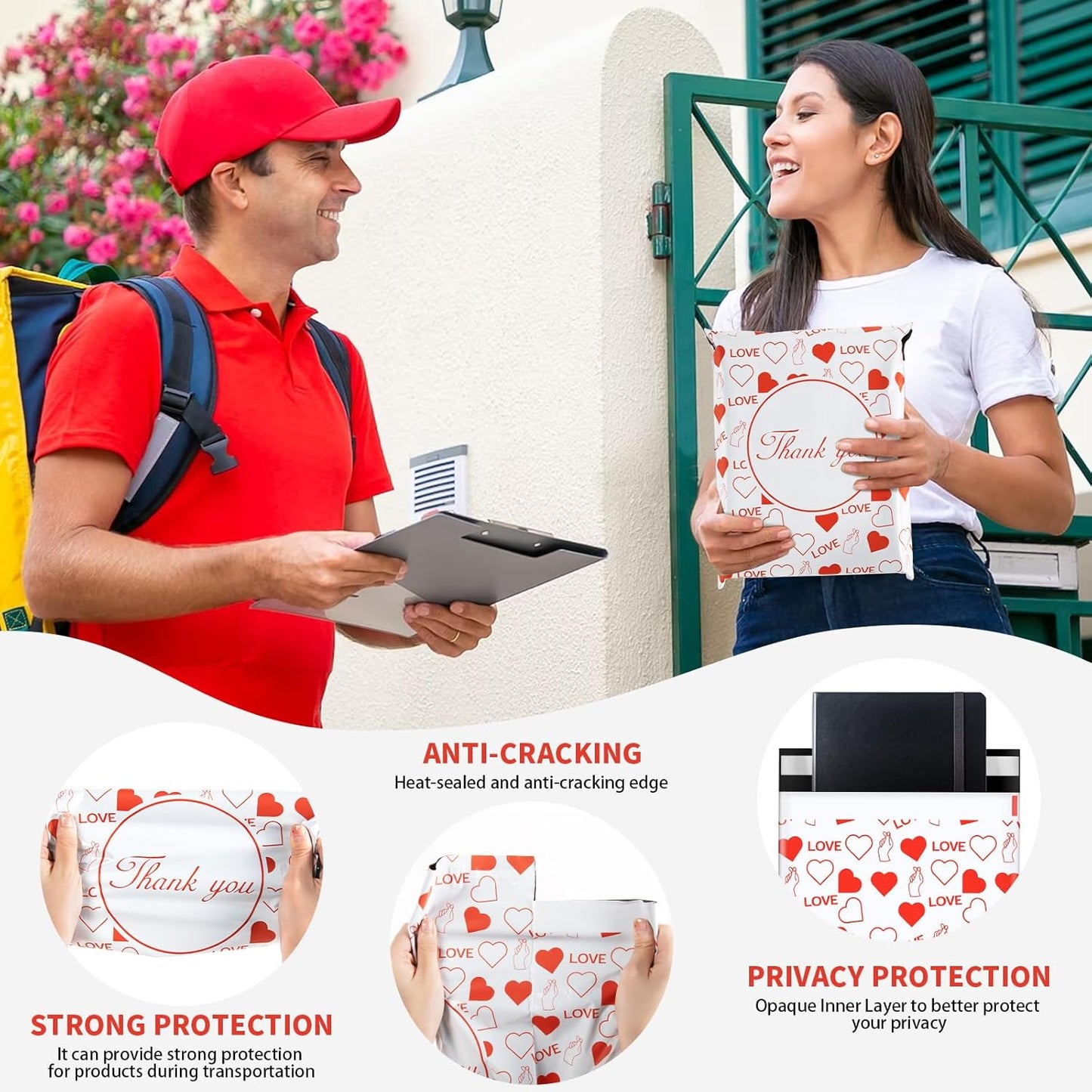 10x13 Inches Red Heart Poly Mailer Bags