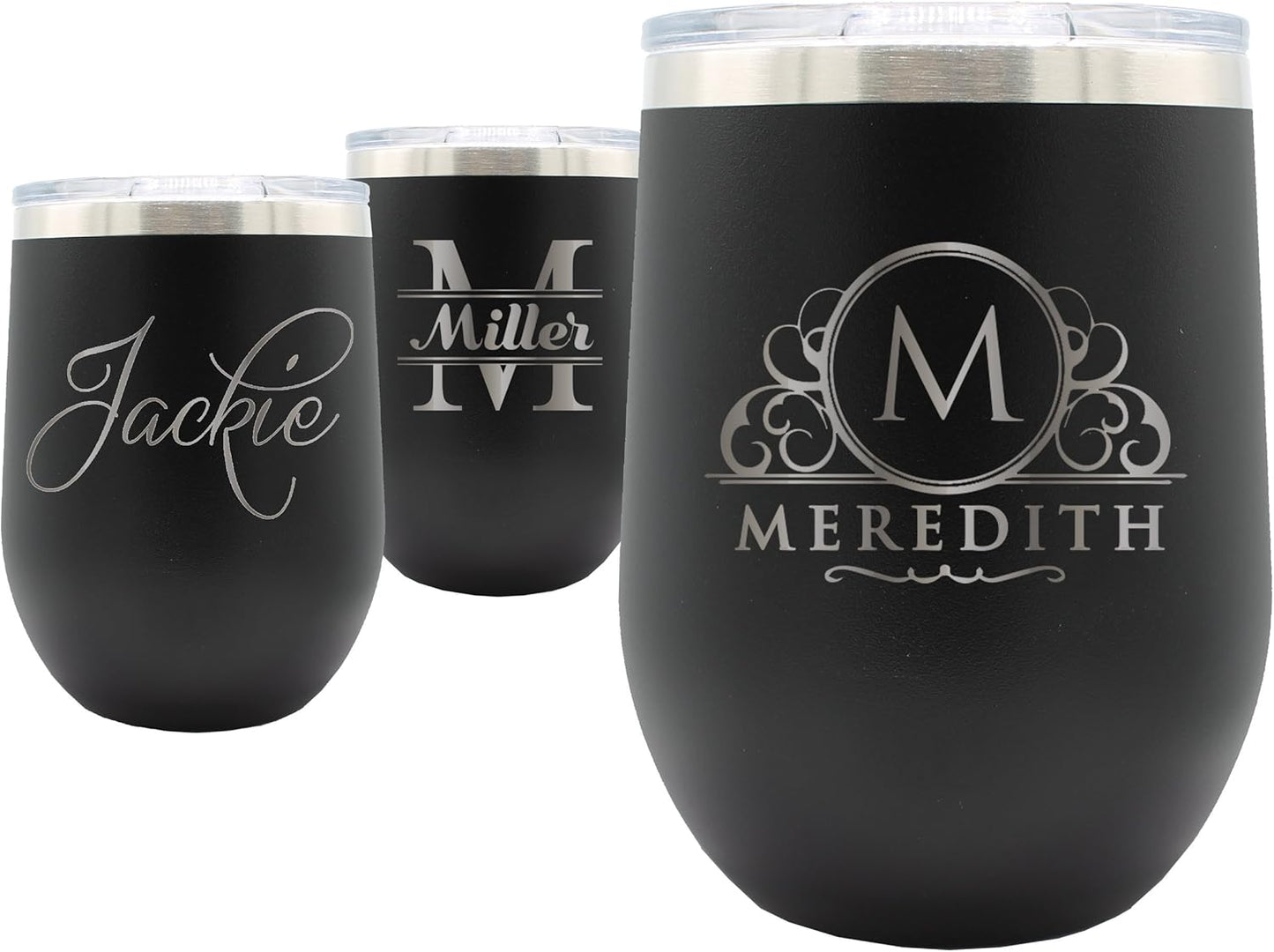 Personalized Black 12oz Insulated Stemless Wine Tumbler