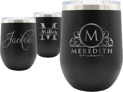 Personalized Black 12oz Insulated Stemless Wine Tumbler