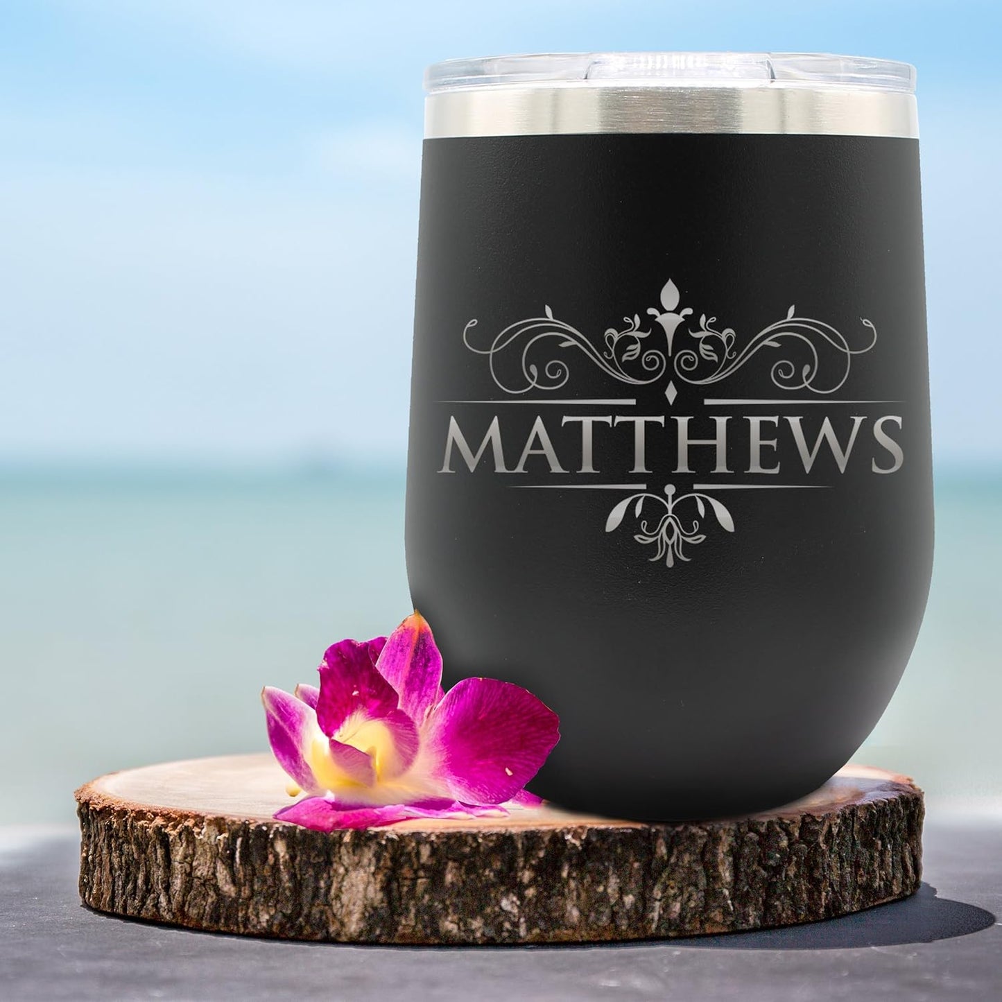 Personalized Black 12oz Insulated Stemless Wine Tumbler
