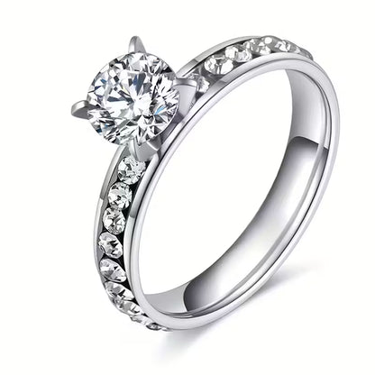 Silver Crystal Stainless Steel Ring with Stone