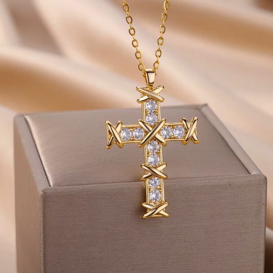 Elegant Zircon Cross Stainless Steel Necklace