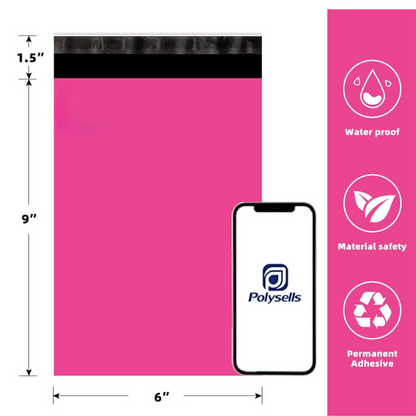 6x9 Inch Hot Pink Poly Mailer Bags