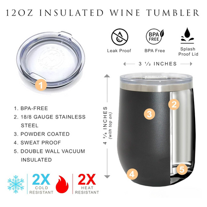 Personalized Black 12oz Insulated Stemless Wine Tumbler