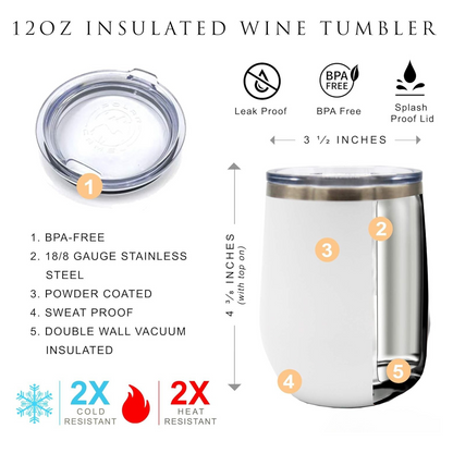 Personalized White 12oz Insulated Stemless Wine Tumbler