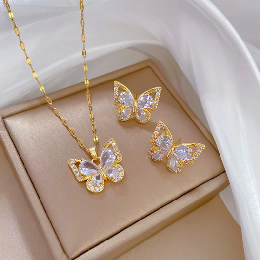 Elegant Stainless Steel Butterfly Jewelry Set