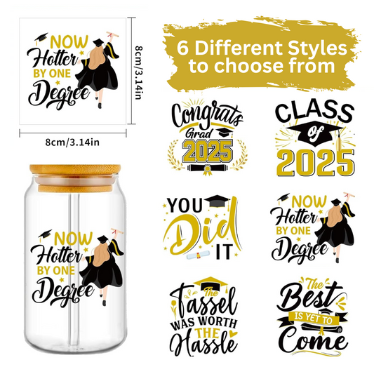 Graduation-Themed UV DTF Cup Wrap Transfer Stickers