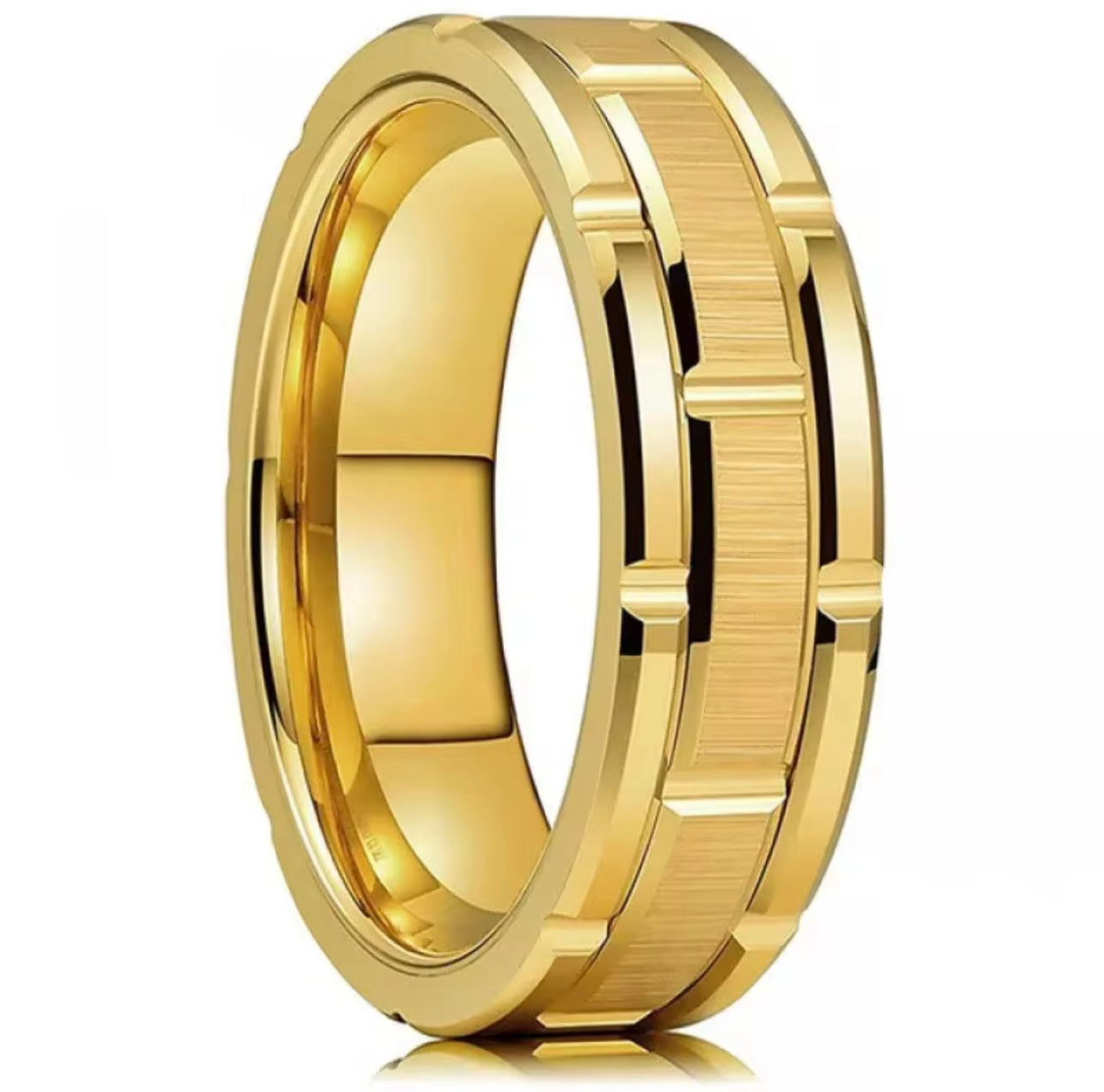 Gold Brick Pattern Stainless Steel Ring