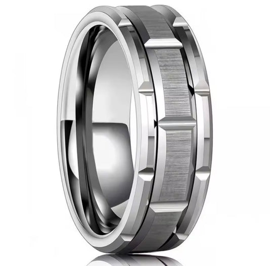 Silver Brick Pattern Stainless Steel Ring