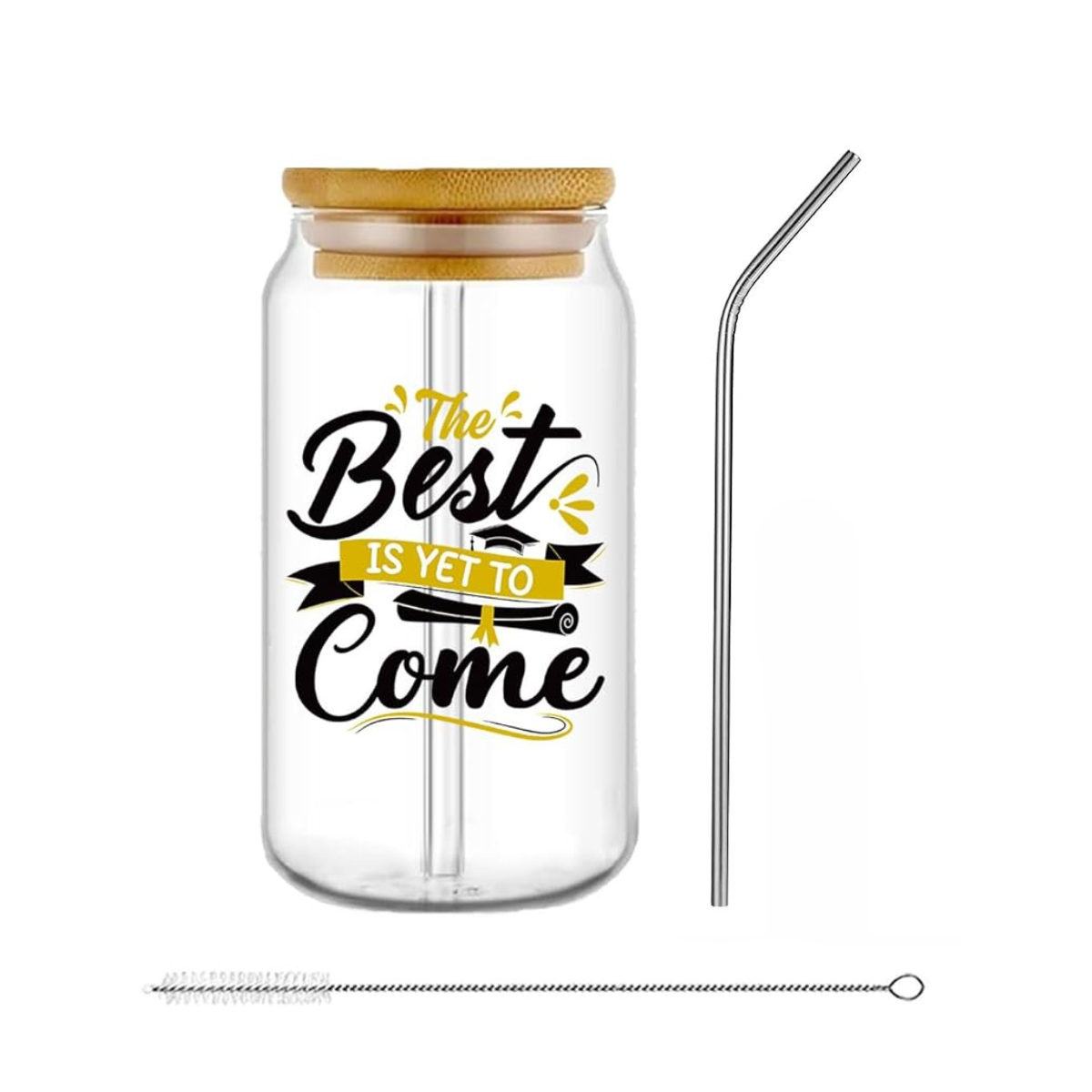 16oz Mason Jar with Bamboo Lid & Glass Straw - Graduation
