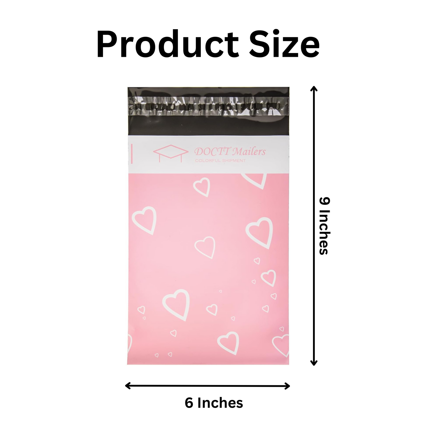 6x9 Inches Pink Heart Poly Mailer Bags