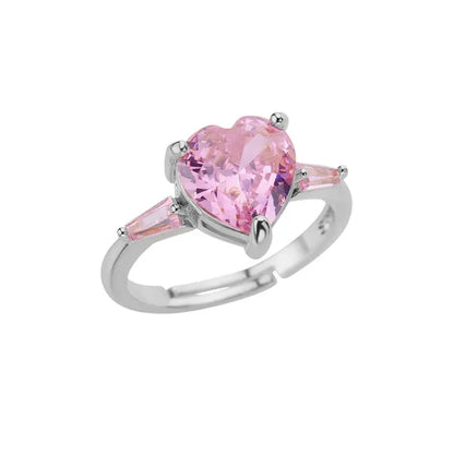 Silver Resizable Heart Pink Ring