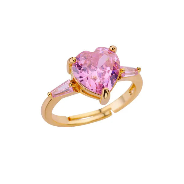 Gold Resizable Heart Pink Ring