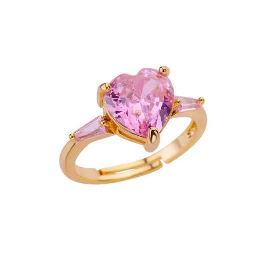 Gold Resizable Heart Pink Ring