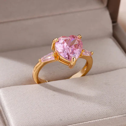 Gold Resizable Heart Pink Ring