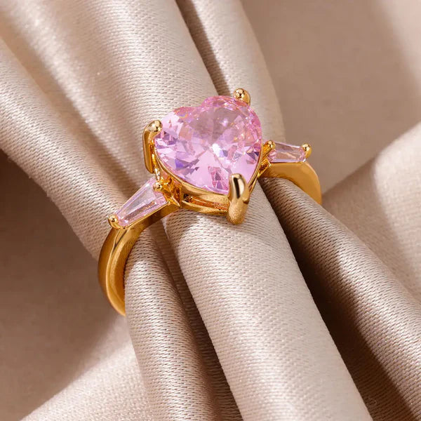 Gold Resizable Heart Pink Ring