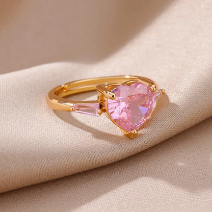 Gold Resizable Heart Pink Ring