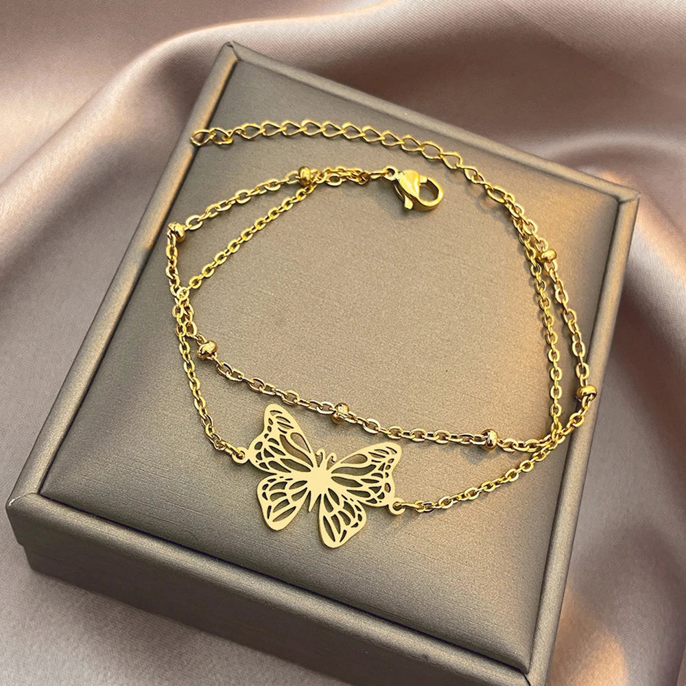 Butterfly Multi-layer Bead Chain Bracelet