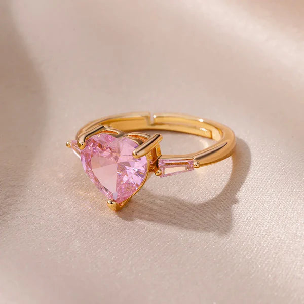 Gold Resizable Heart Pink Ring