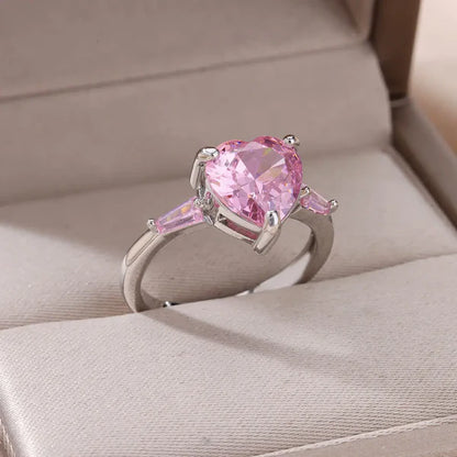 Silver Resizable Heart Pink Ring