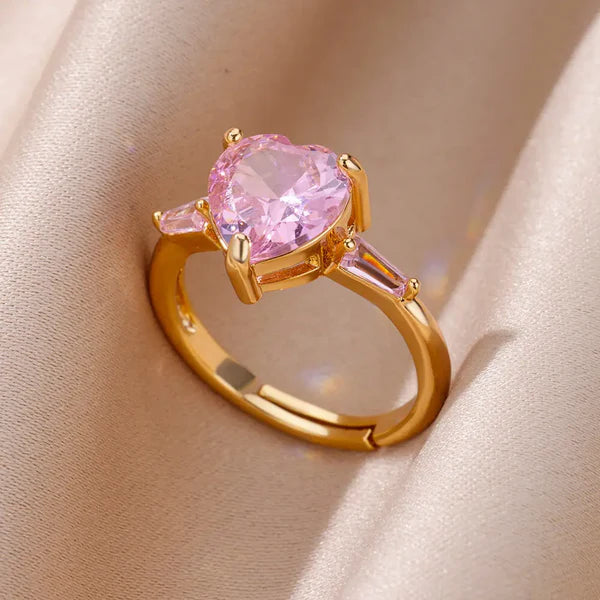 Gold Resizable Heart Pink Ring