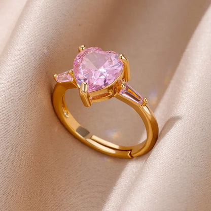 Gold Resizable Heart Pink Ring