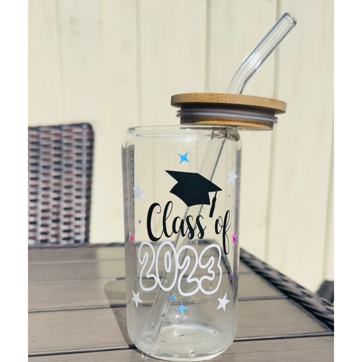16oz Personalize Mason Jar with Bamboo Lid & Glass Straw