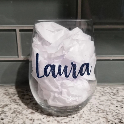 Personalized Glitter Name Stemless Glass