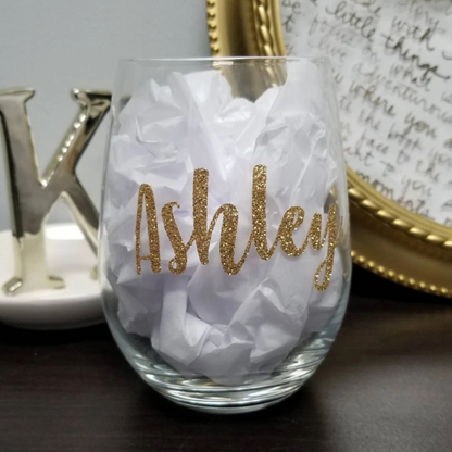 Personalized Glitter Name Stemless Glass